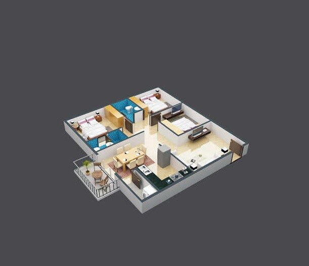 Floor plan of 3 BHK 1195 Sq. Ft. Apartment in Midtown Raaga, Bangalore