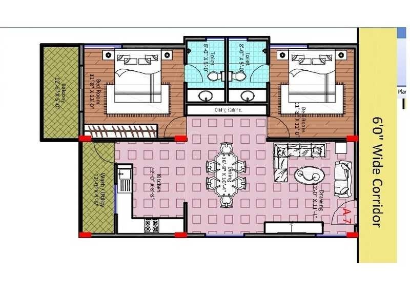 Floor plan of 2 BHK 1220 Sq. Ft. Apartment in Midtown Rhythm, Bangalore