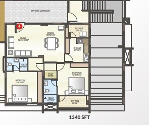 Floor plan of 2 BHK 1340 Sq. Ft. Apartment in Midwest Elita, Bangalore