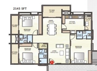 Floor plan of 3 BHK 2145 Sq. Ft. Apartment in Midwest Elita, Bangalore