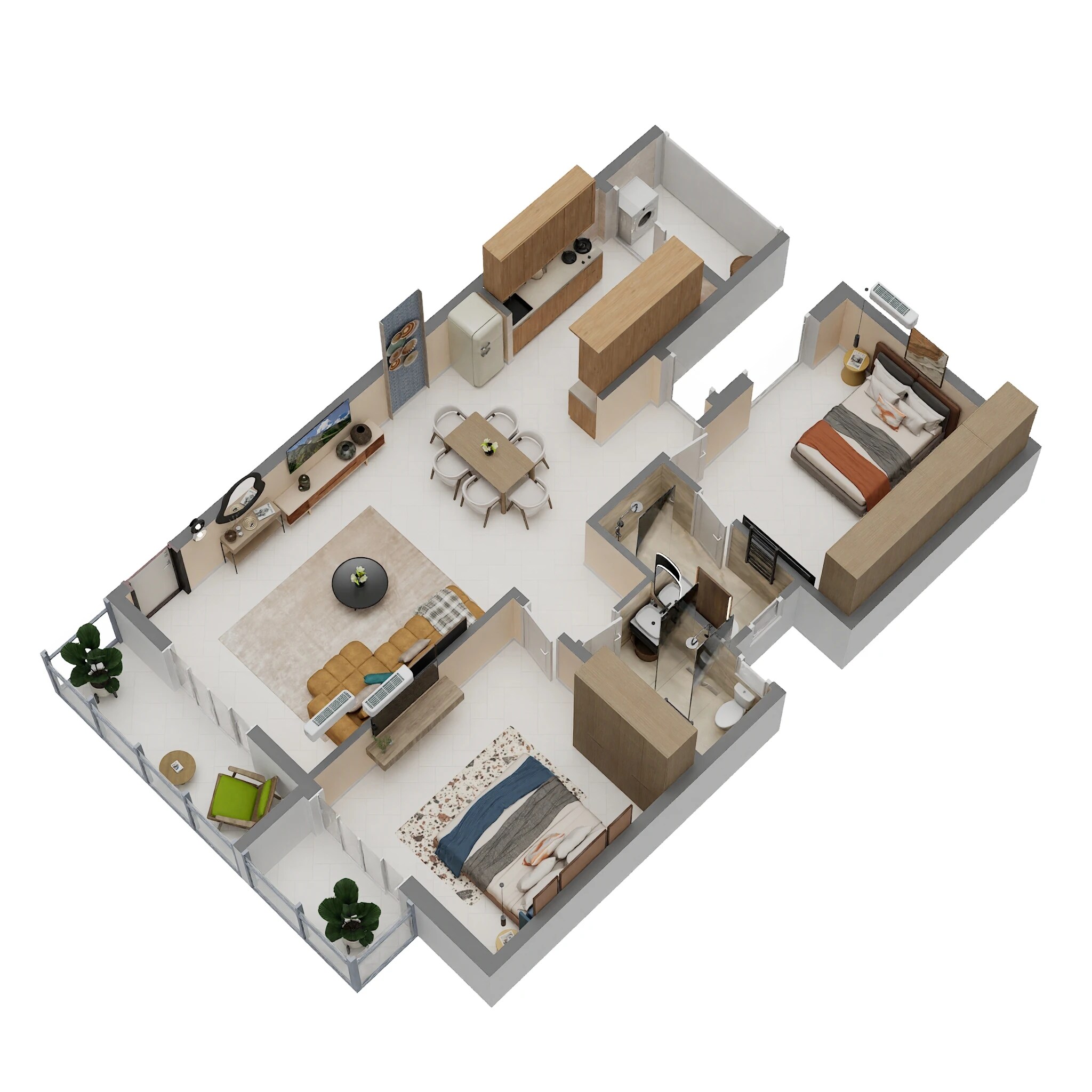 Floor plan of 2 BHK 1345 Sq. Ft. Apartment in Mighty Yuva, Bangalore