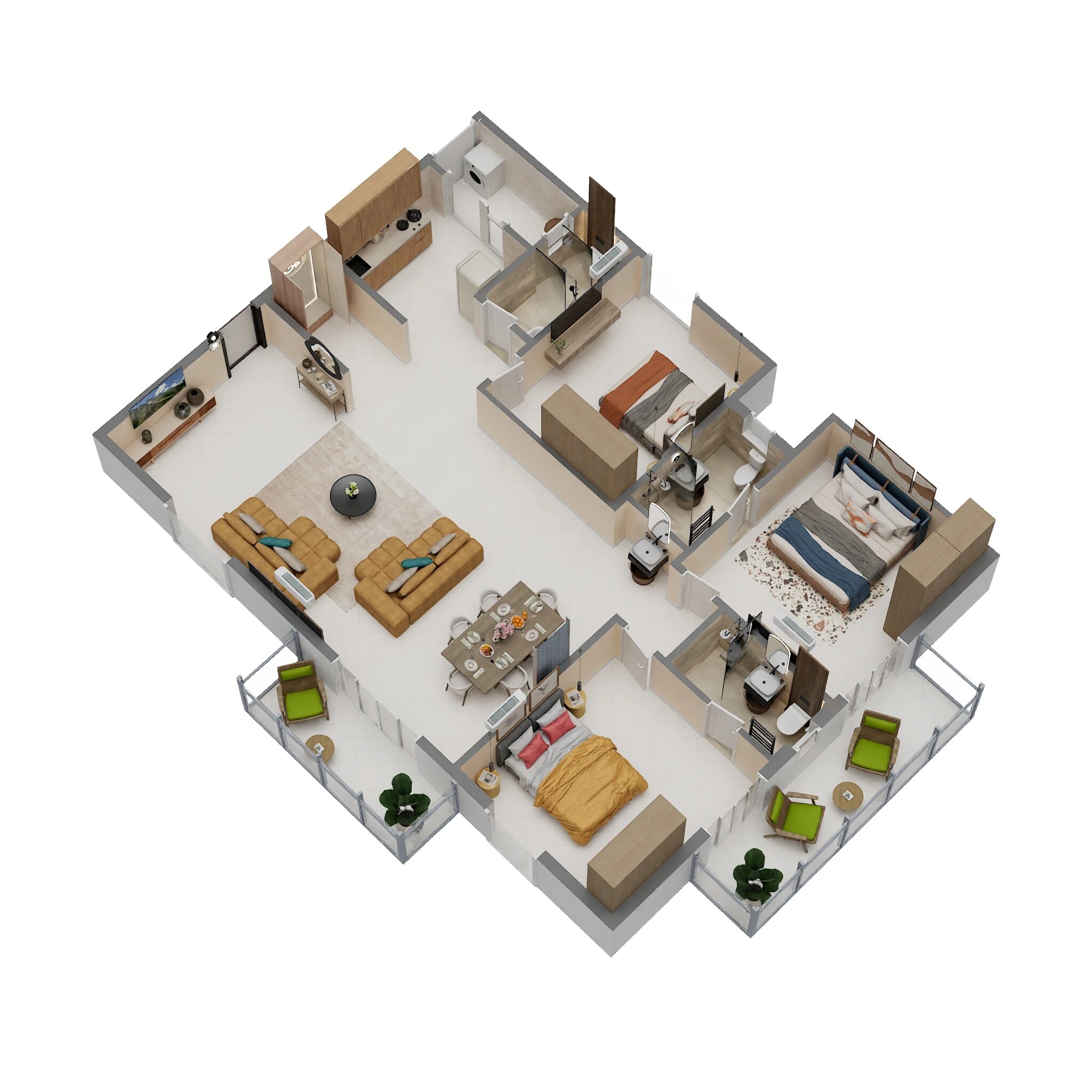 Floor plan of 3 BHK 1990 Sq. Ft. Apartment in Mighty Yuva, Bangalore