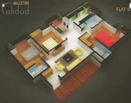 Floor plan of 3 BHK 1375 Sq. Ft. Apartment in Milestone Calidad, Bangalore