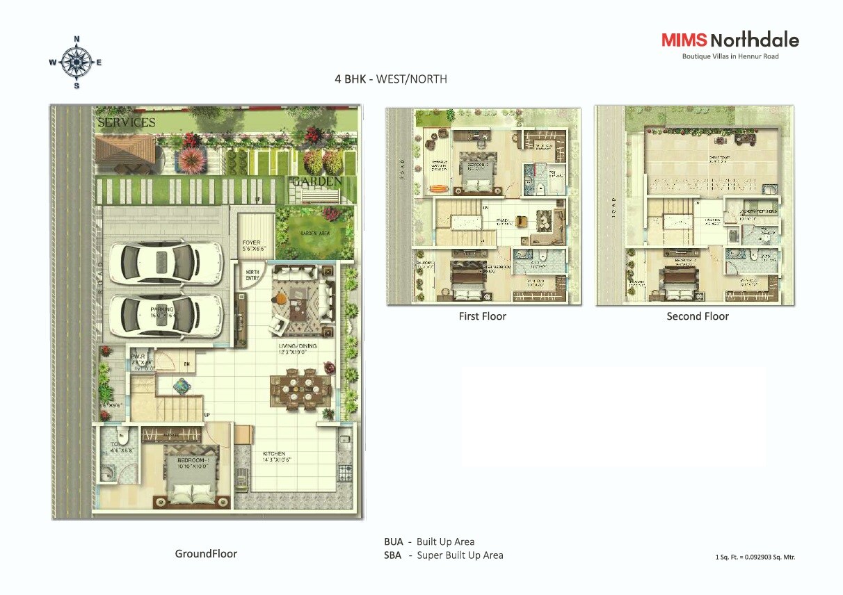 Floor plan of 4 BHK 2833 Sq. Ft. Villa in MIMS Northdale, Bangalore