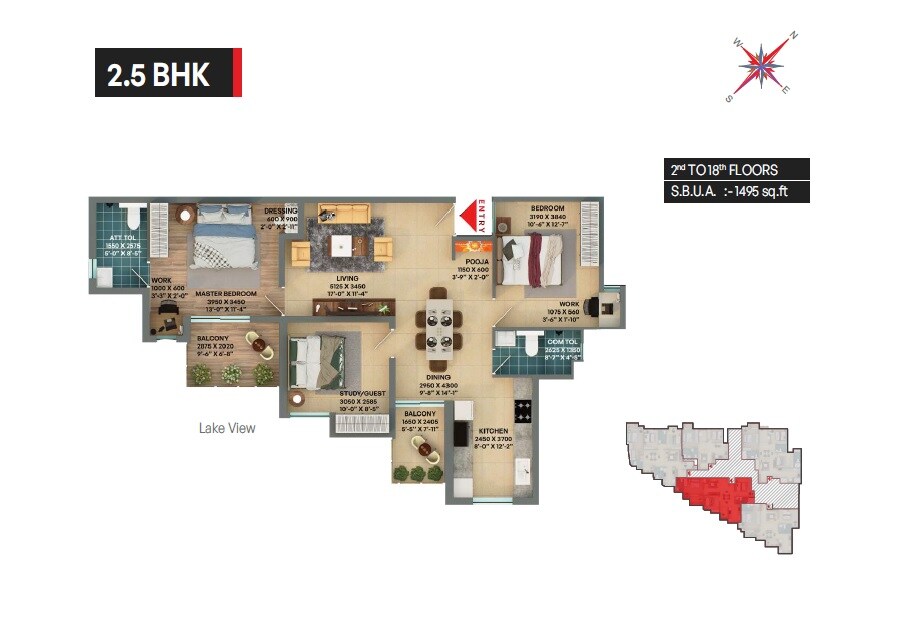 Floor plan of 2 BHK 1495 Sq. Ft. Apartment in Mista Sri City, Bangalore