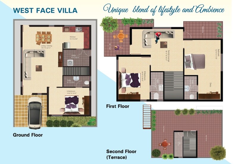 Floor plan of 3 BHK 2035 Sq. Ft. Villa in Mitta Lakeview Golden Nest, Bangalore
