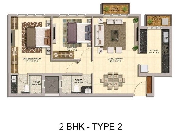 Floor plan of 2 BHK 1405 Sq. Ft. Apartment in Mittal Elanza, Bangalore