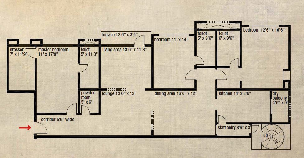 Floor plan of 3 BHK 2435 Sq. Ft. Apartment in Mittal Mermit Auriga, Bangalore
