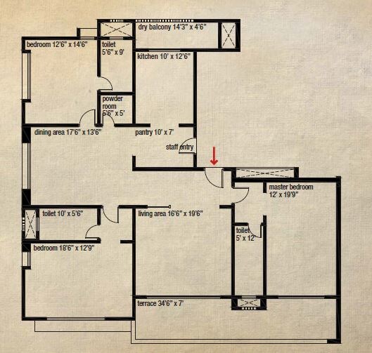 Floor plan of 3 BHK 2790 Sq. Ft. Apartment in Mittal Mermit Auriga, Bangalore