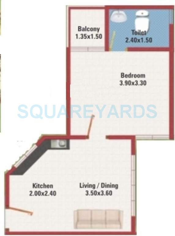 Floor plan of 1 BHK 466 Sq. Ft. Apartment in MJ Lifestyle Amadeus, Bangalore
