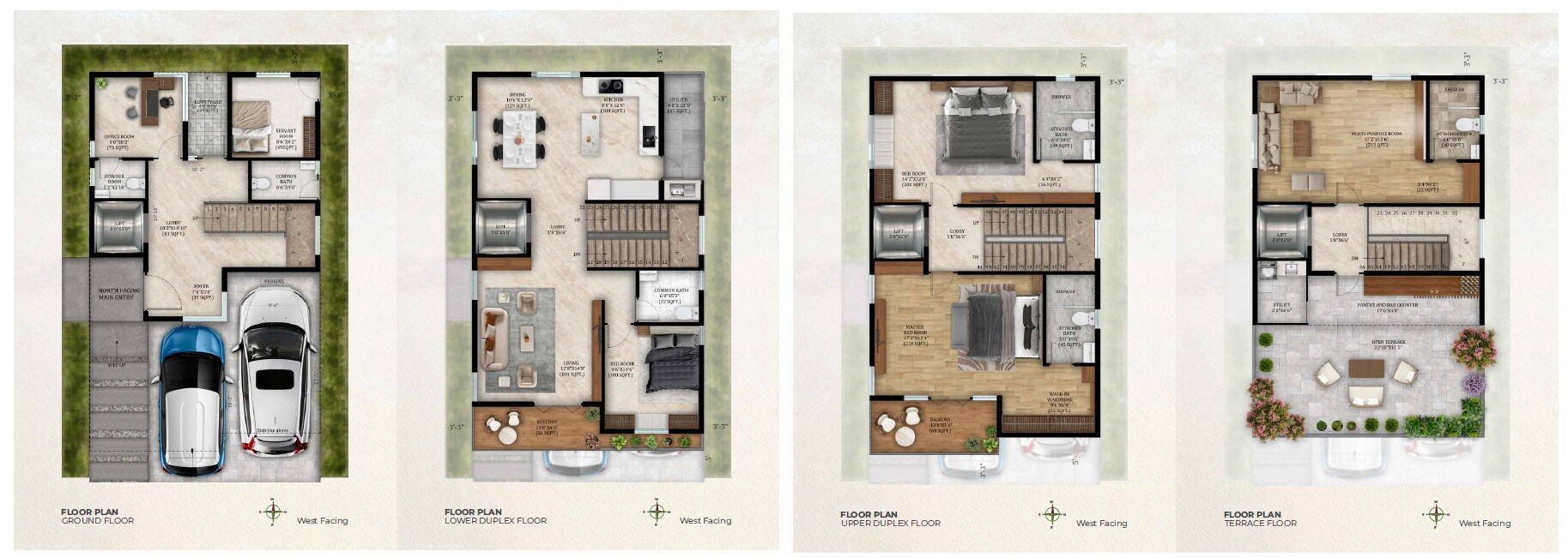 Floor plan of 4 BHK 3275 Sq. Ft. Villa in MJ Terra Vista, Bangalore