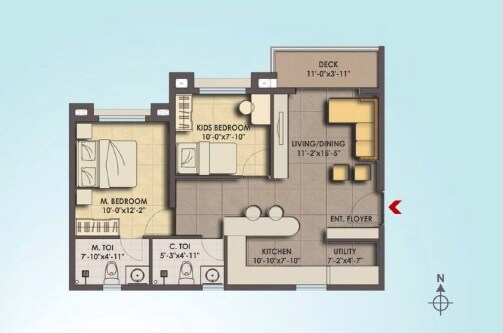 Floor plan of 1 BHK 920 Sq. Ft. Apartment in MJR Clique Hydra, Bangalore