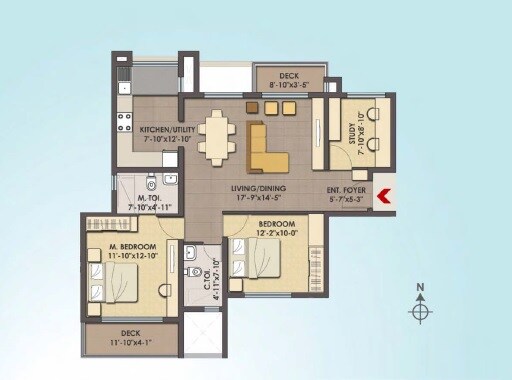 Floor plan of 2 BHK 1300 Sq. Ft. Apartment in MJR Clique Hydra, Bangalore