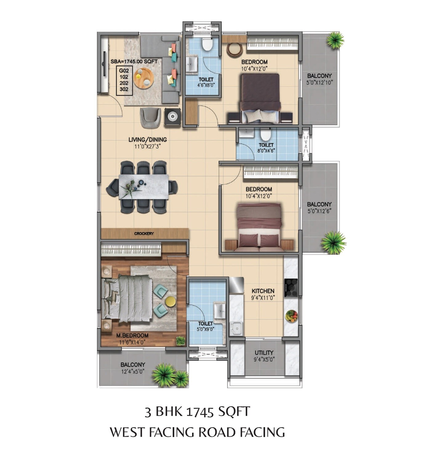 3 BHK 1745 Sq. Ft. Apartment