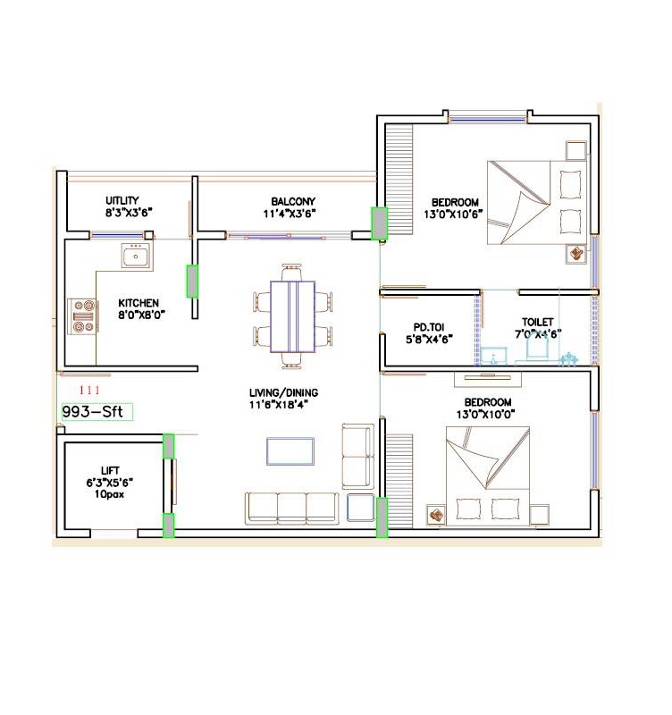 2 BHK 993 Sq. Ft. Apartment in MLN Signature