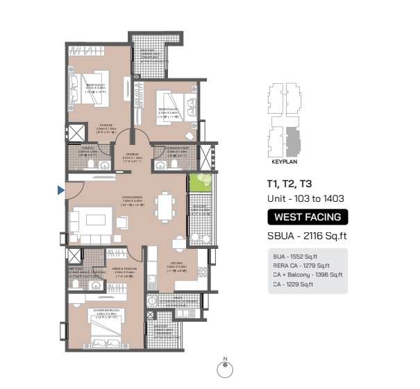 3 BHK 2116 Sq. Ft. Apartment in Modern Engrace Vista