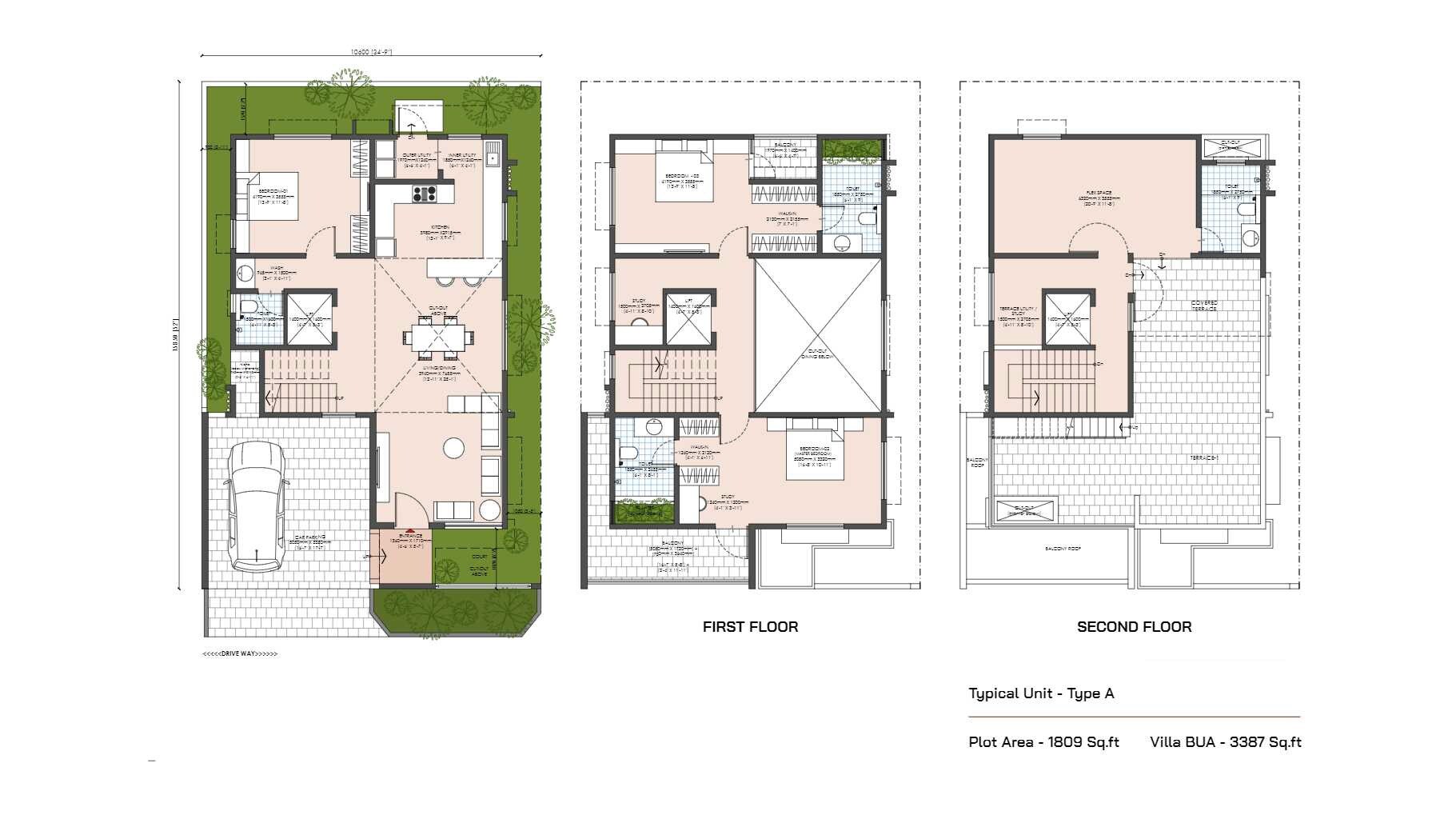 Floor plan of 4 BHK 3387 Sq. Ft. Villa in Modern Soulace, Bangalore