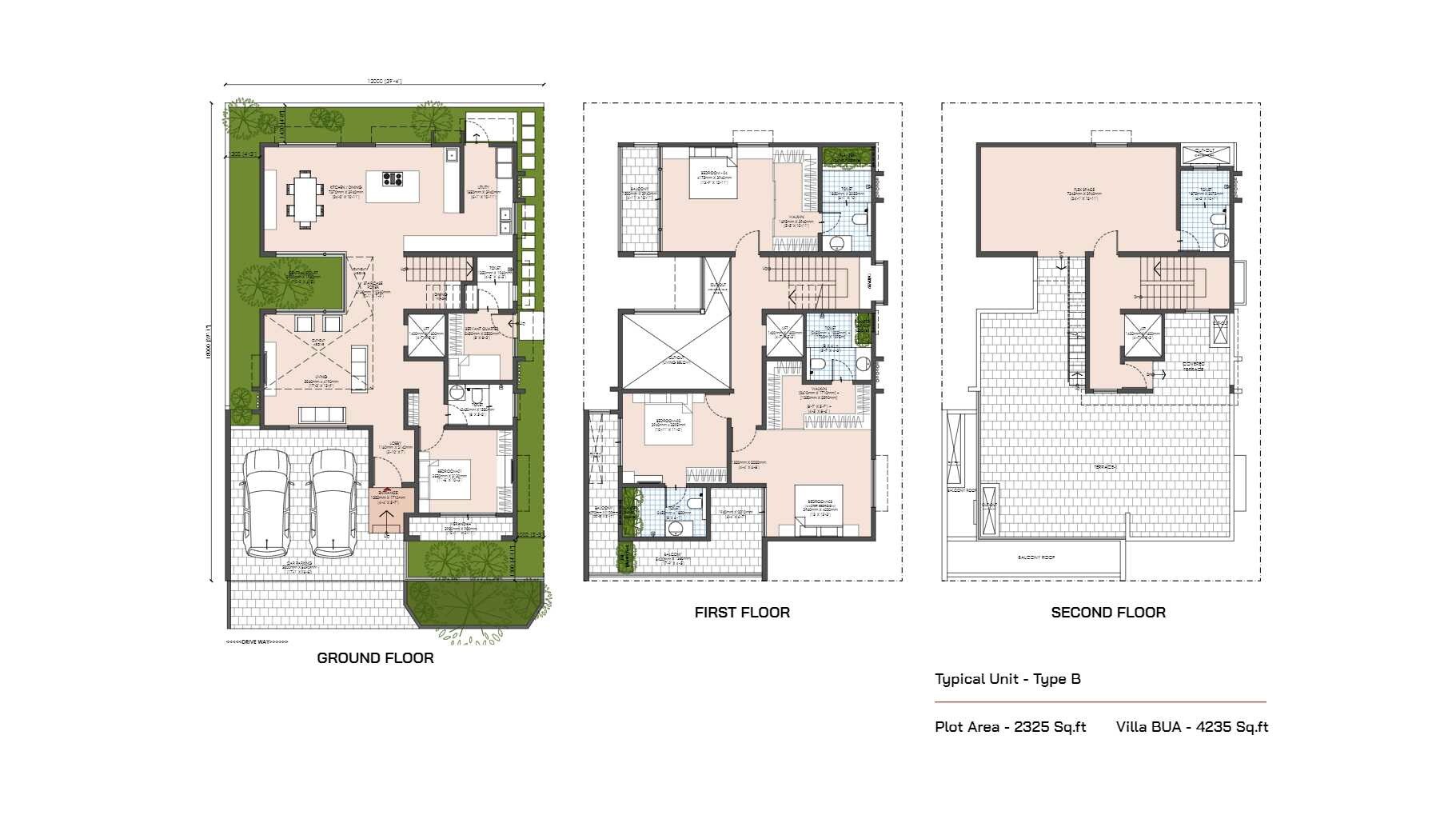 Floor plan of 5 BHK 4235 Sq. Ft. Villa in Modern Soulace, Bangalore