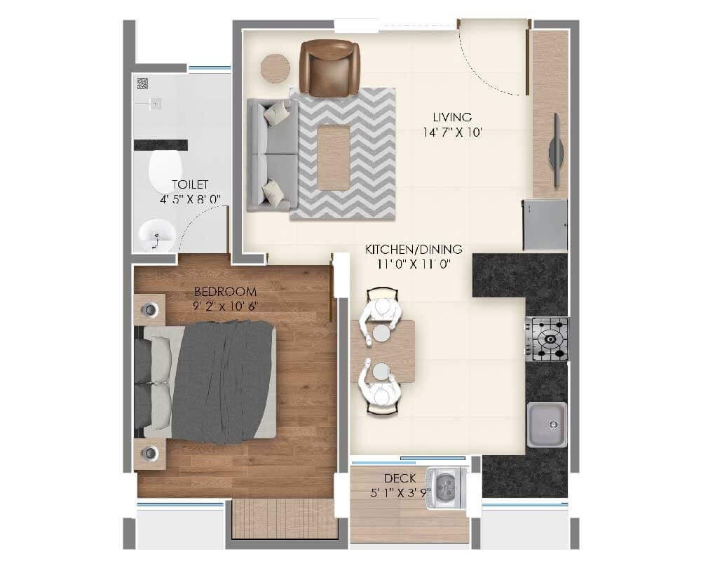 1 BHK 580 Sq. Ft. Apartment