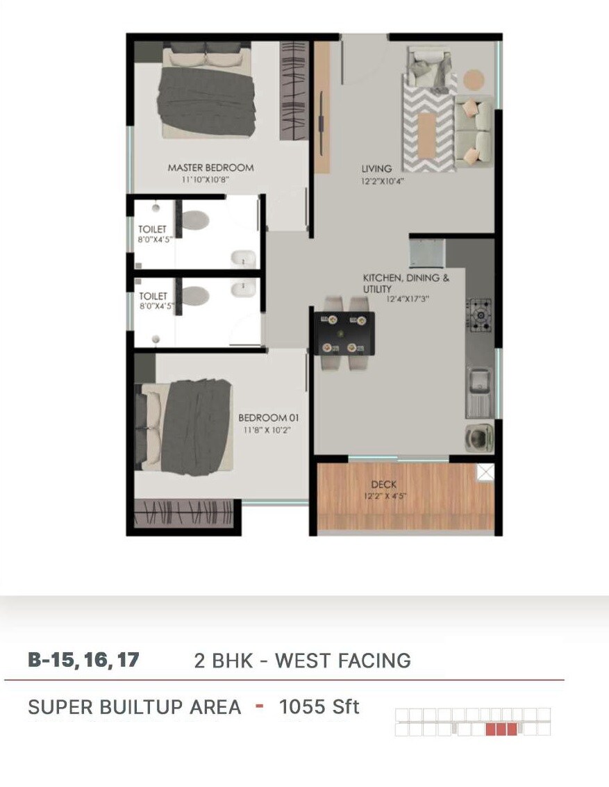 2 BHK 1055 Sq. Ft. Apartment