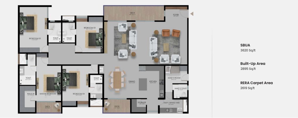 Floor plan of 4 BHK 3620 Sq. Ft. Apartment in Modern Windmere, Bangalore