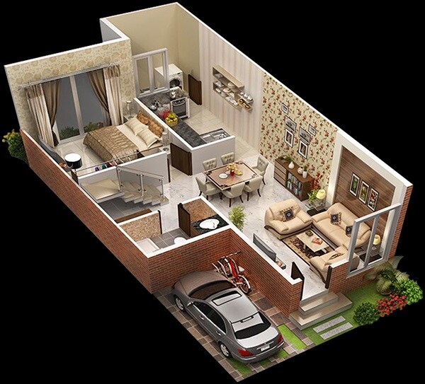 Floor plan of 3 BHK 1977 Sq. Ft. Villa in Motzkin Park Terrace, Bangalore