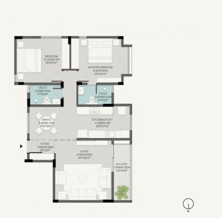 Floor plan of 2 BHK 1349 Sq. Ft. Apartment in MPN Green Storeys, Bangalore