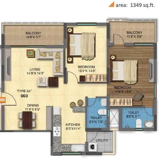 2 BHK 1349 Sq. Ft. Apartment in MRKR Mera Homes