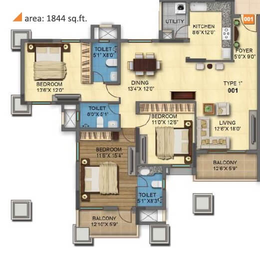mrkr mera homes apartment 3bhk 1844sqft 1