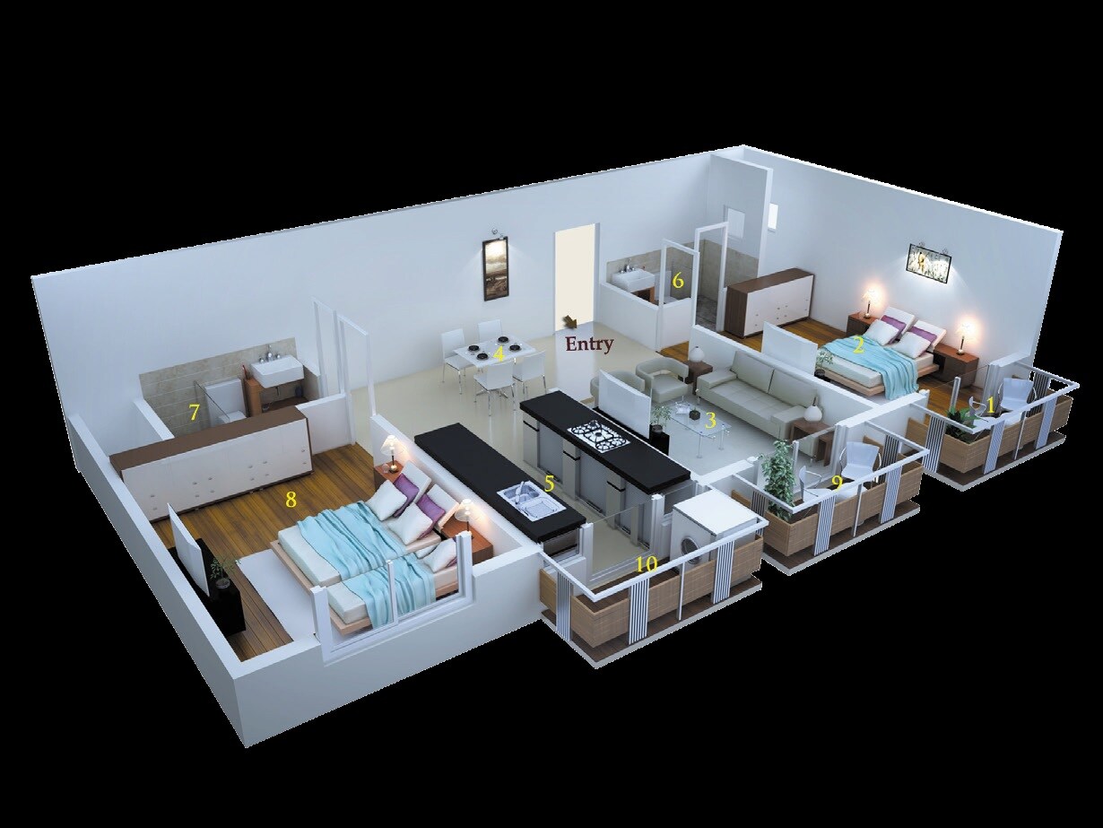 Floor plan of 2 BHK 1295 Sq. Ft. Apartment in MSR Dwellings Daffodils, Bangalore