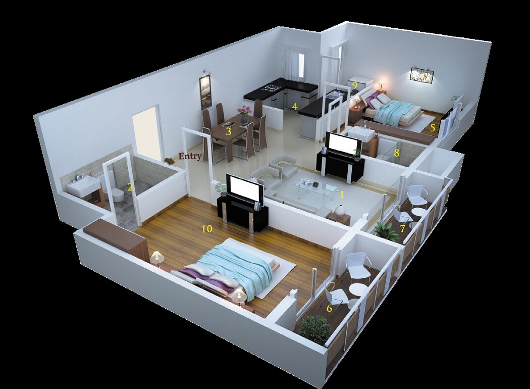 Floor plan of 2 BHK 1305 Sq. Ft. Apartment in MSR Dwellings Daffodils, Bangalore
