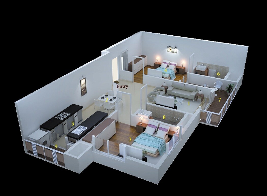Floor plan of 2 BHK 1315 Sq. Ft. Apartment in MSR Dwellings Daffodils, Bangalore