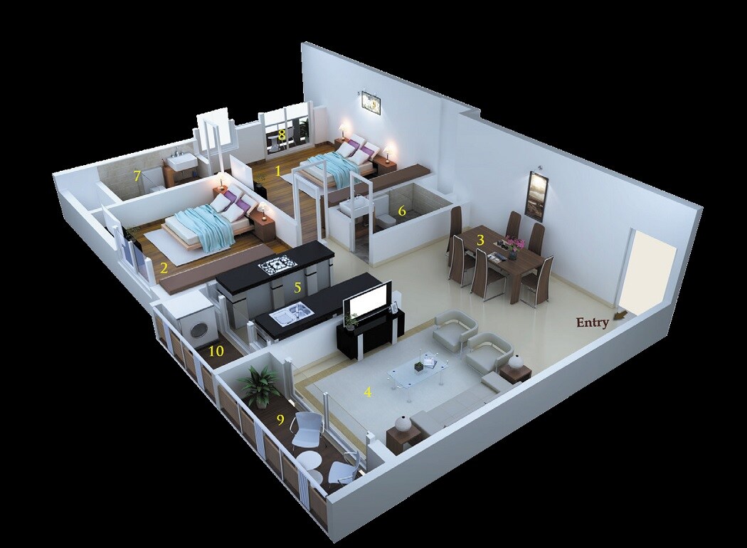 Floor plan of 2 BHK 1370 Sq. Ft. Apartment in MSR Dwellings Daffodils, Bangalore