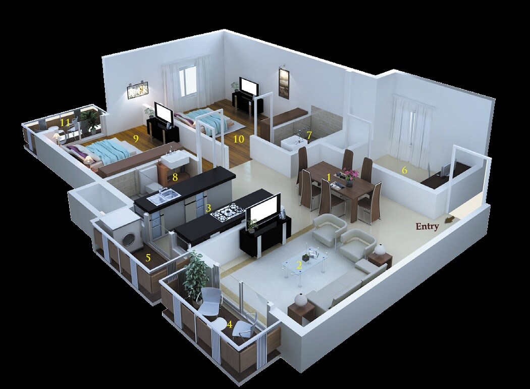 Floor plan of 2 BHK 1375 Sq. Ft. Apartment in MSR Dwellings Daffodils, Bangalore