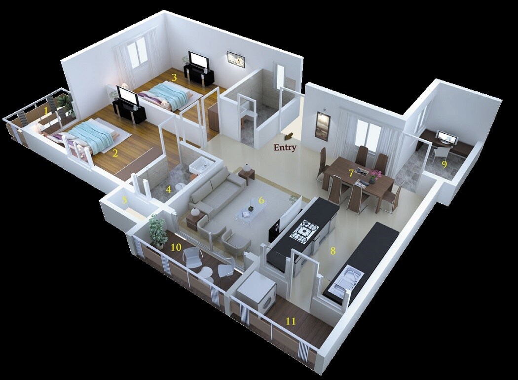 Floor plan of 2 BHK 1400 Sq. Ft. Apartment in MSR Dwellings Daffodils, Bangalore