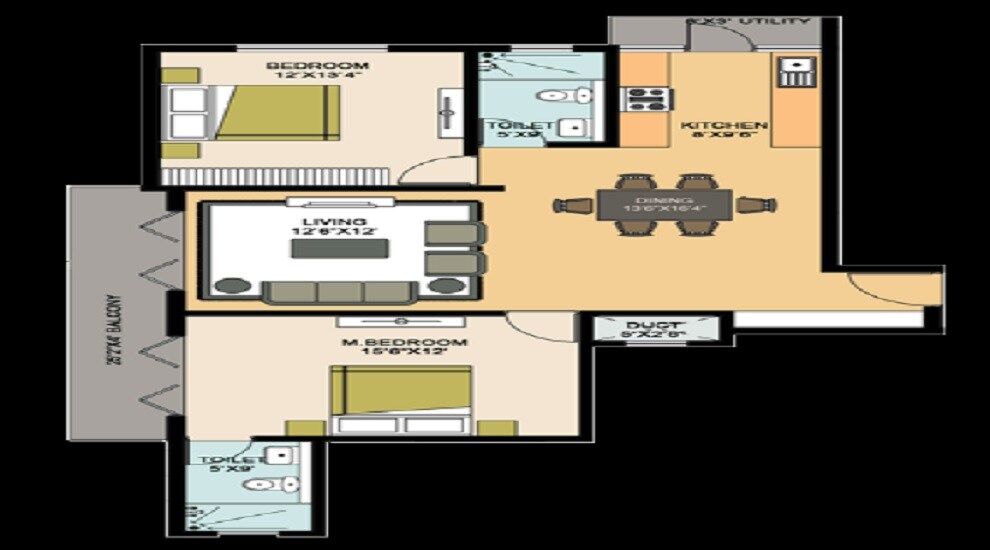 Floor plan of 2 BHK 1808 Sq. Ft. Apartment in MSR Lotuss, Bangalore