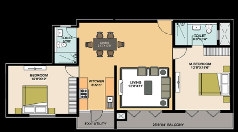 Floor plan of 2 BHK 1870 Sq. Ft. Apartment in MSR Lotuss, Bangalore