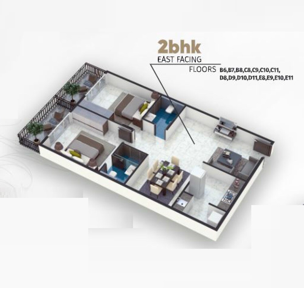 Floor plan of 2 BHK 783 Sq. Ft. Apartment in Mukunda Gokulam, Bangalore