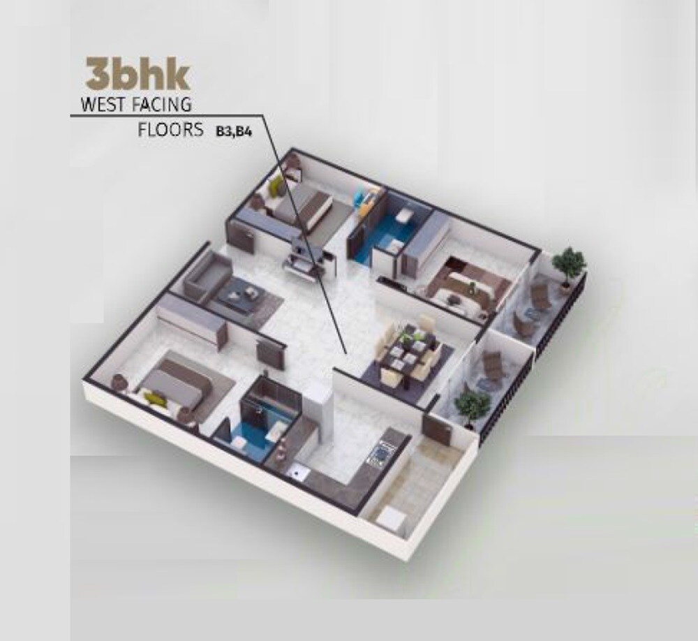 Floor plan of 3 BHK 951 Sq. Ft. Apartment in Mukunda Gokulam, Bangalore
