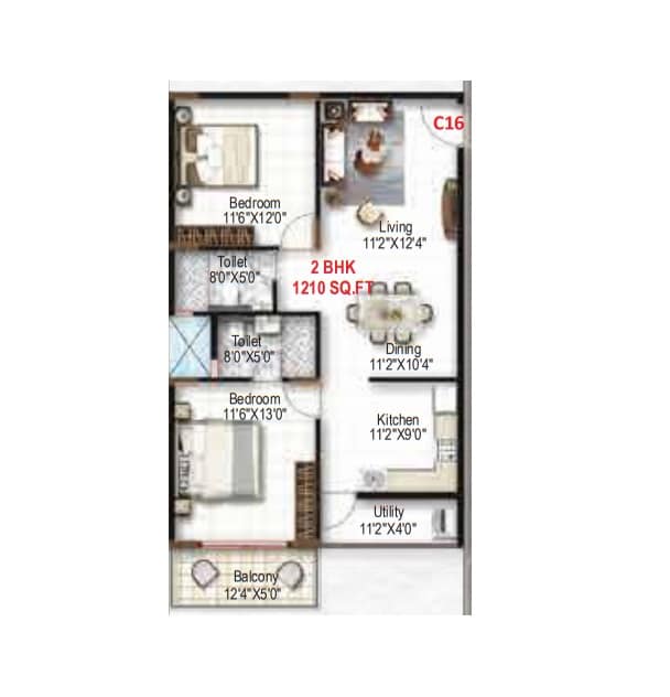 2 BHK 1210 Sq. Ft. Apartment