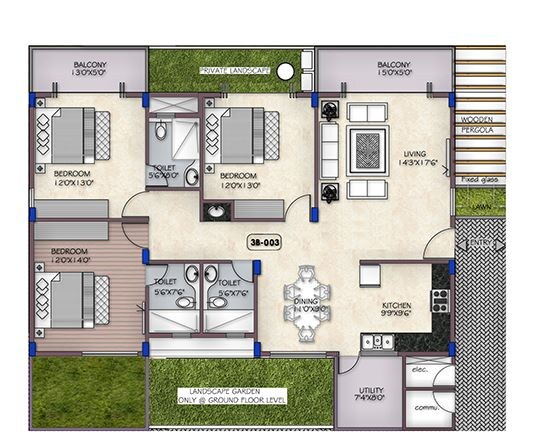 Floor plan of 3 BHK 1860 Sq. Ft. Apartment in MV Periwinkle, Bangalore