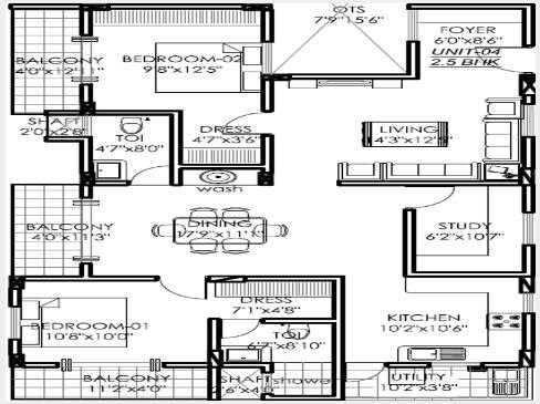 Floor plan of 2 BHK 1139 Sq. Ft. Apartment in MVB Rachana, Bangalore