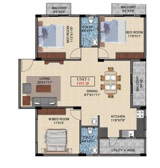 3 BHK 1498 Sq. Ft. Apartment