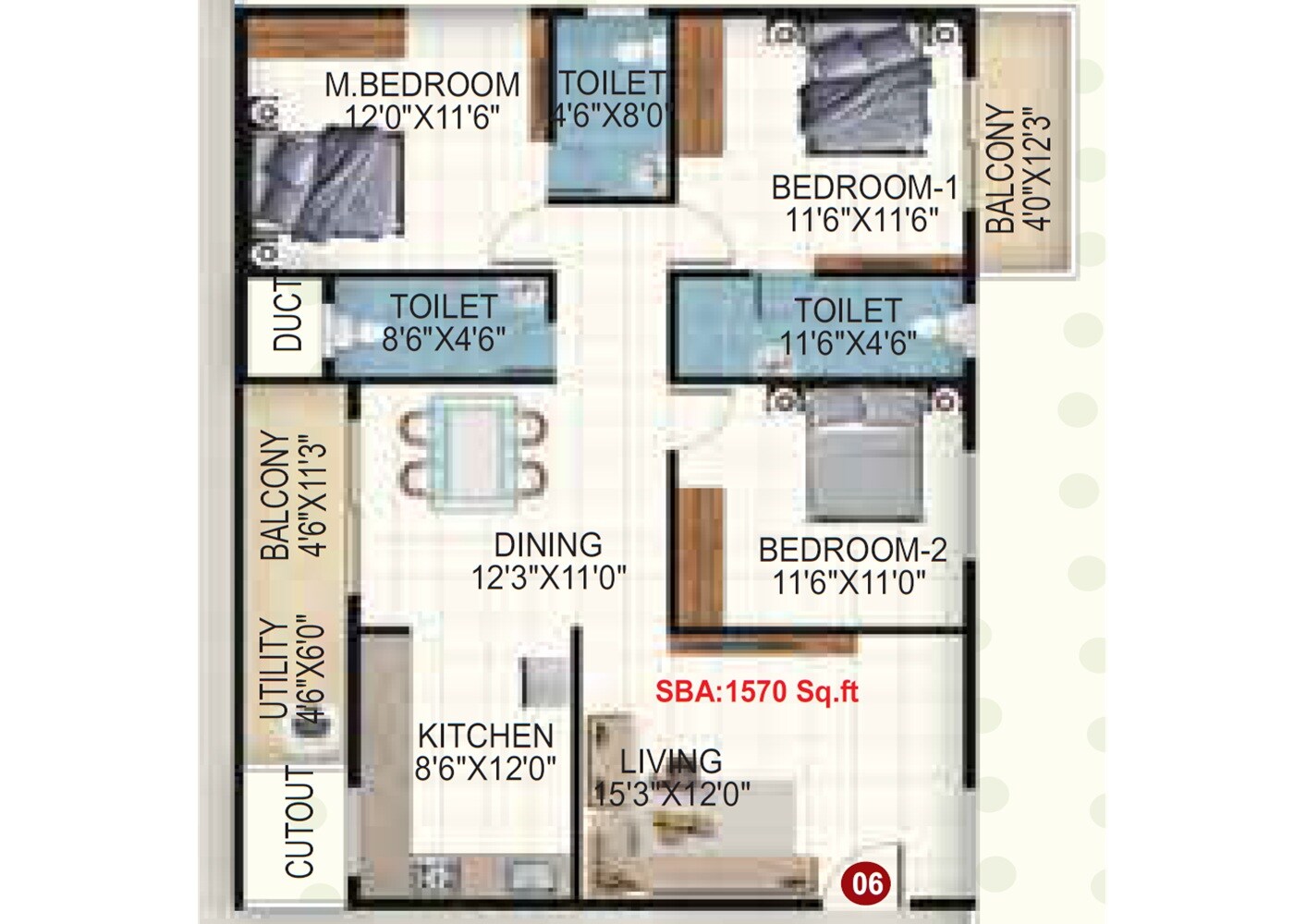 3 BHK 1570 Sq. Ft. Apartment
