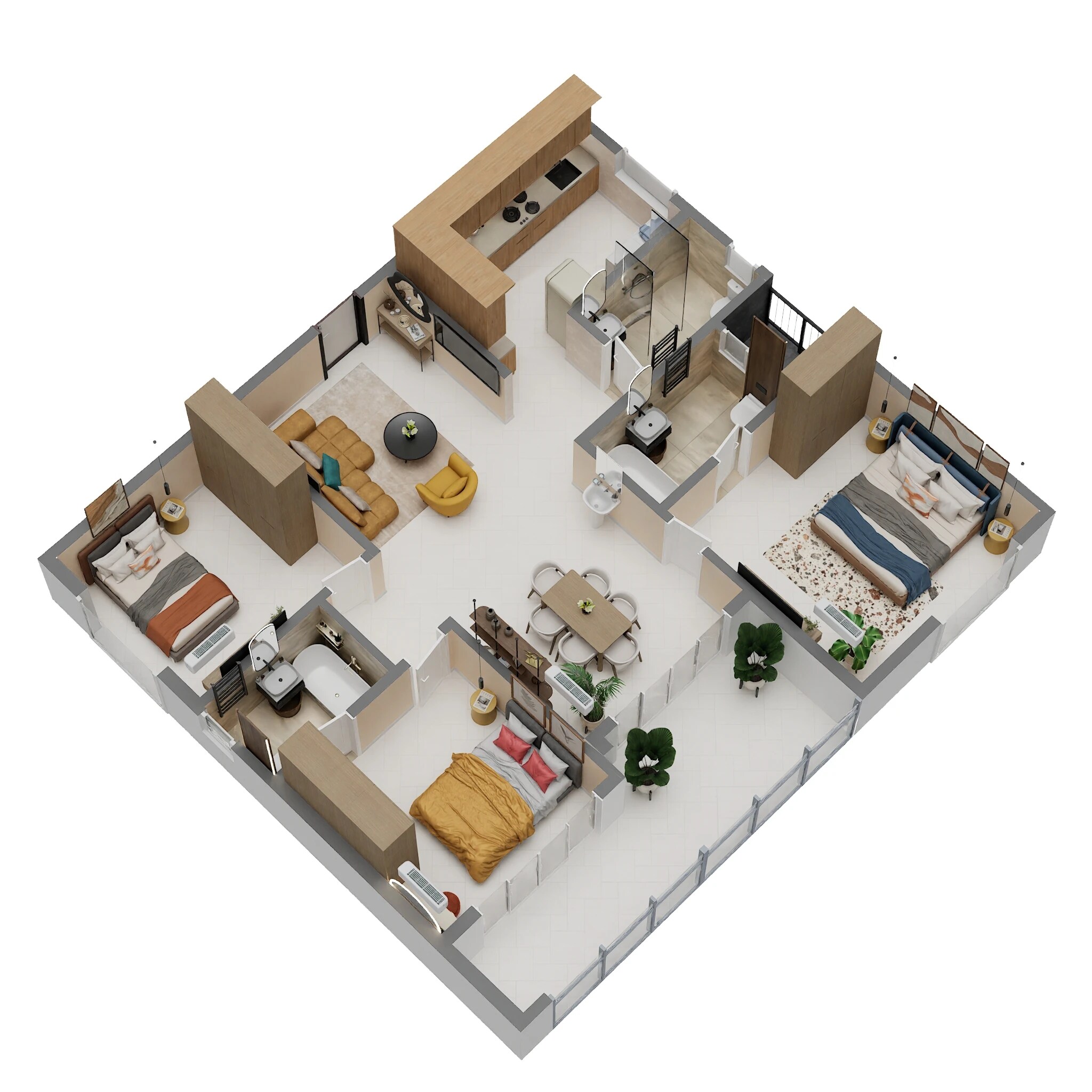 Floor plan of 3 BHK 1670 Sq. Ft. Apartment in Myhna Vistara, Bangalore