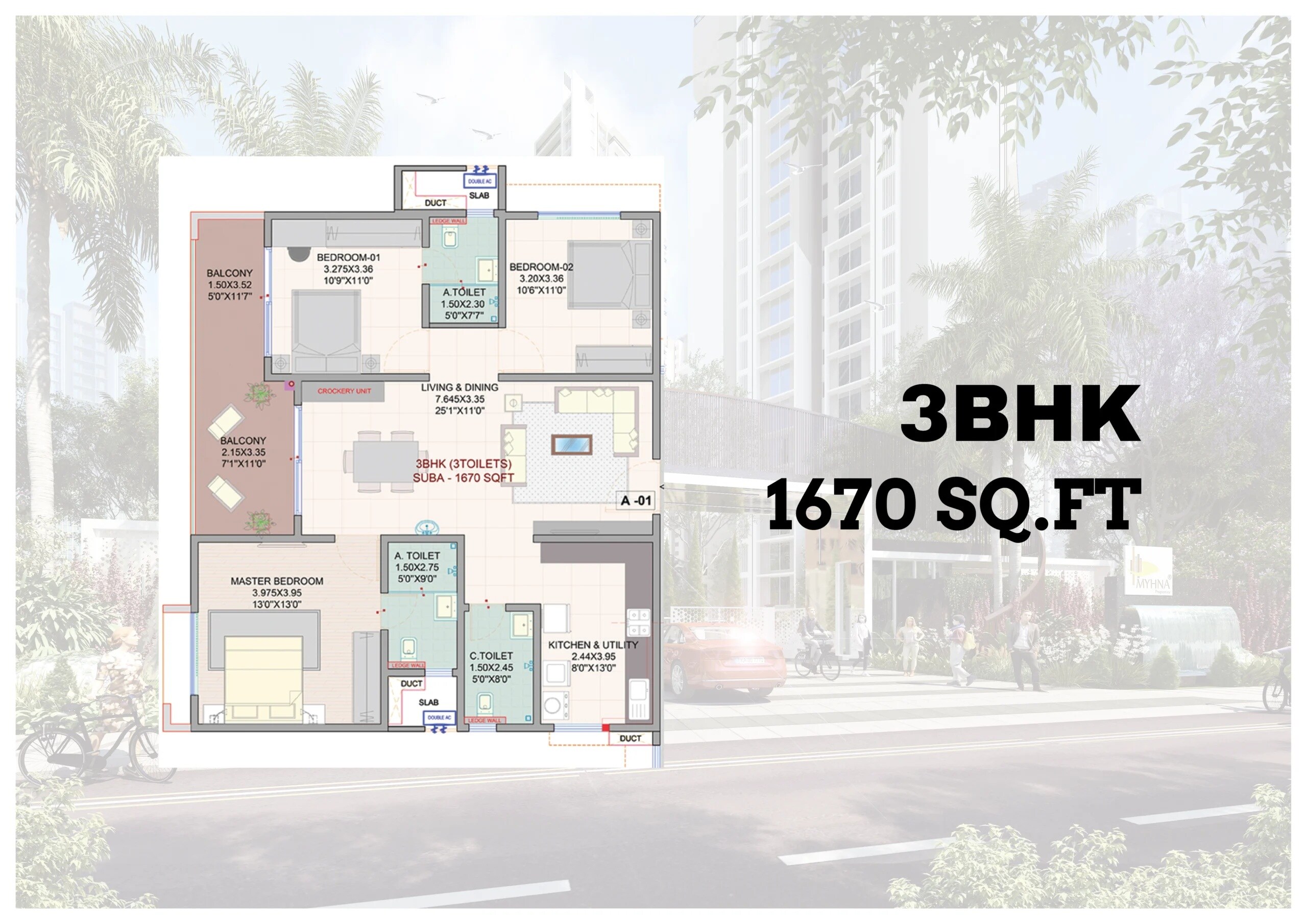 3 BHK 1670 Sq. Ft. Apartment
