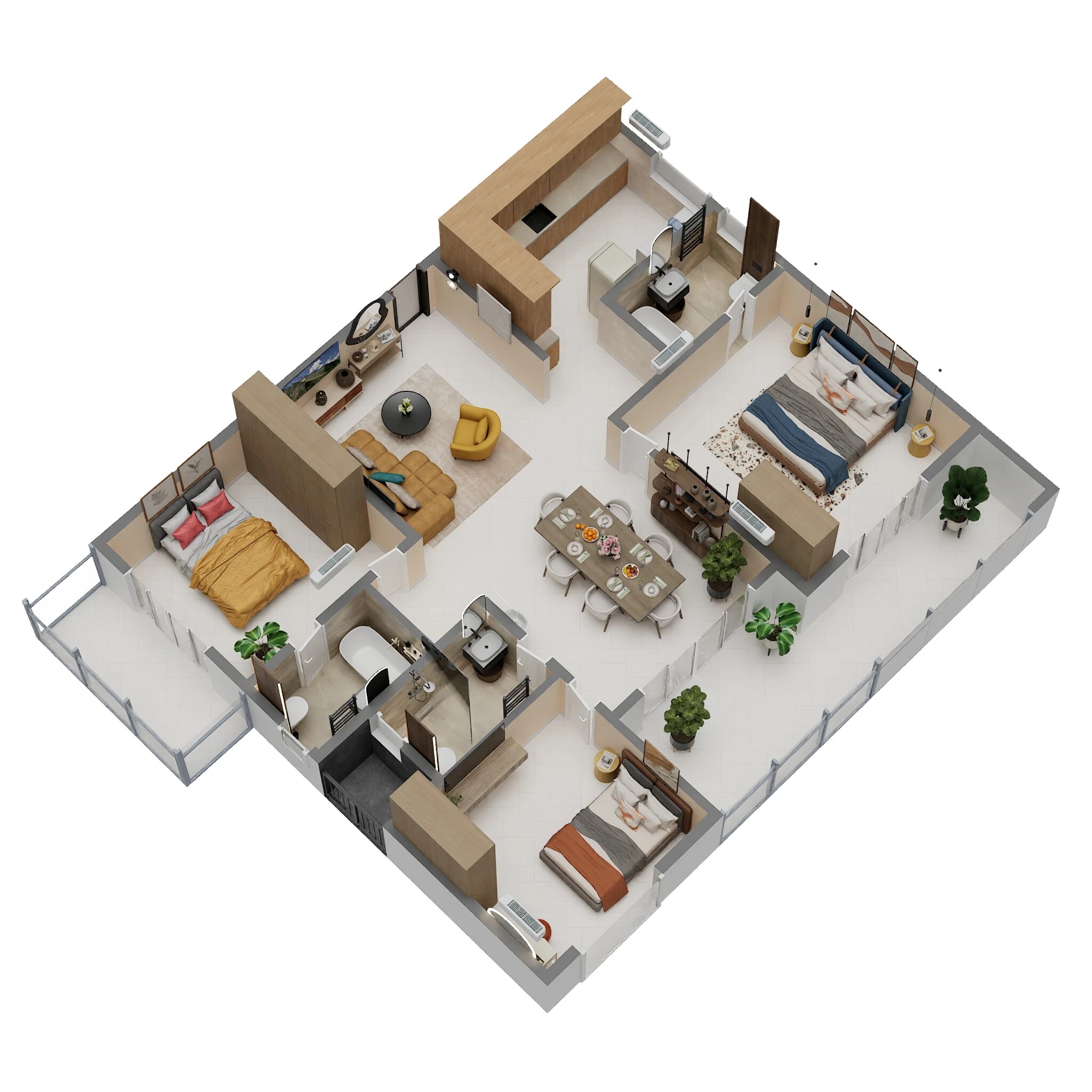 Floor plan of 3 BHK 1840 Sq. Ft. Apartment in Myhna Vistara, Bangalore