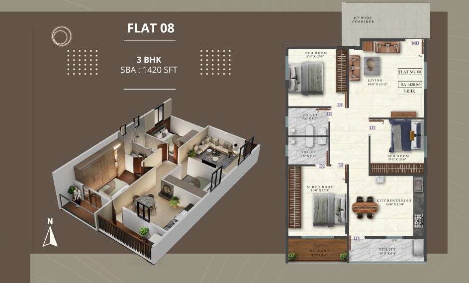 2 BHK 1420 Sq. Ft. Apartment