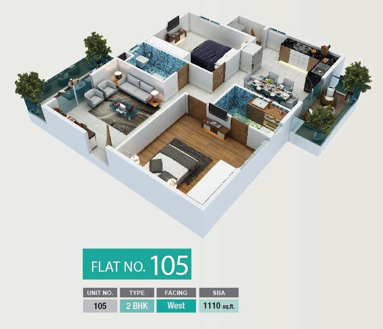 Floor plan of 2 BHK 1110 Sq. Ft. Apartment in Mythri Habitat, Bangalore