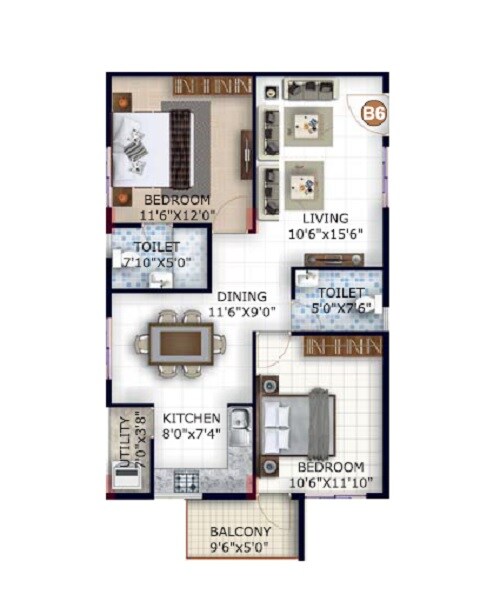 2 BHK 1220 Sq. Ft. Apartment
